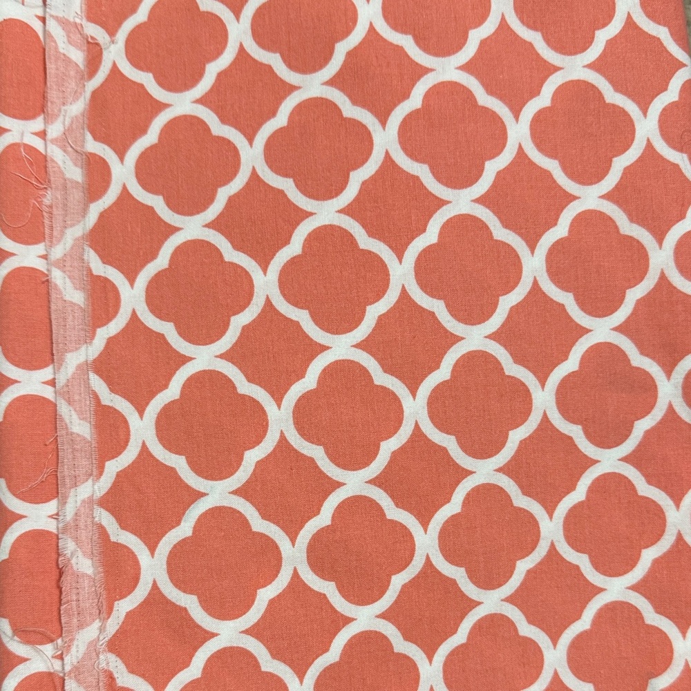 Geometric peach and White Fabric by the yard